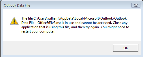 Outlook ost is in use and cannot be accessed